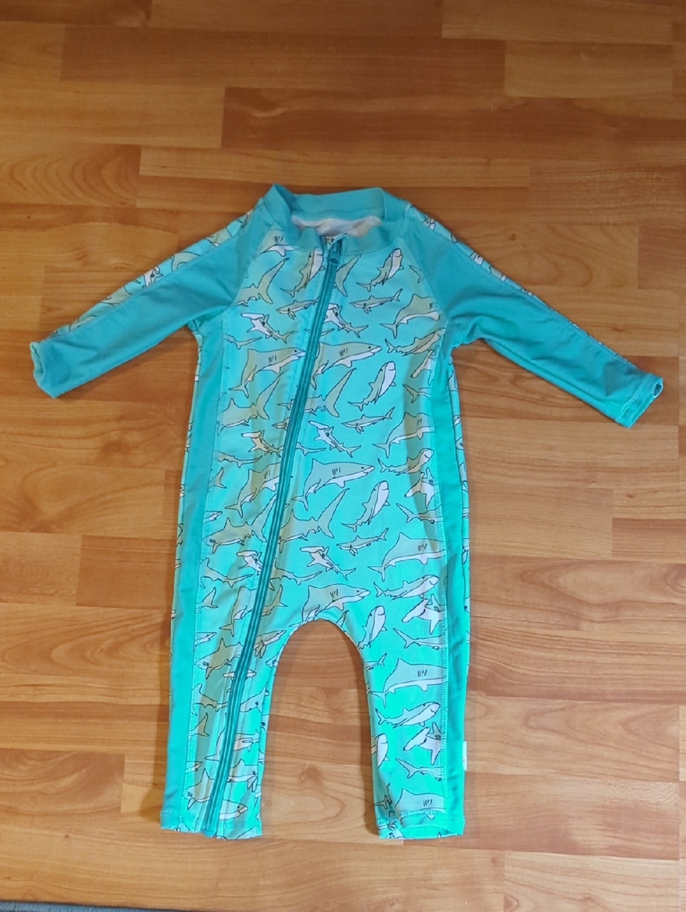Aqua Shark-Print Long-Sleeve Kids One-Piece Swimsuit